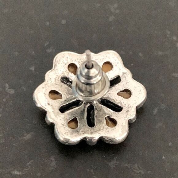 Western White Buffalo Style Blossom Earrings, Silver Tone  Western White Buffalo Style Blossom Earrings, Silver Tone Stone Studs